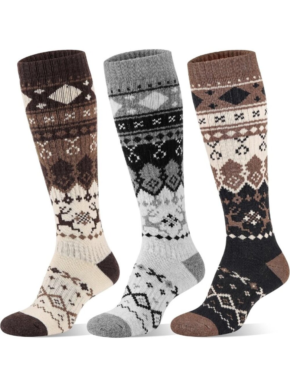 Cozy Merino Wool Ski Socks for Women, Thermal Knee High - 3 Pairs, Warm & Soft
